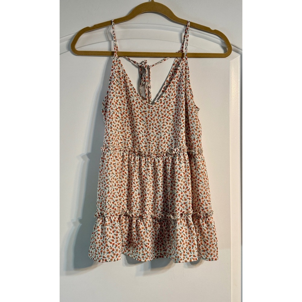 Sienna Sky Floral Babydoll Camisole Women Small Orange Tiered Coquette Boho Top